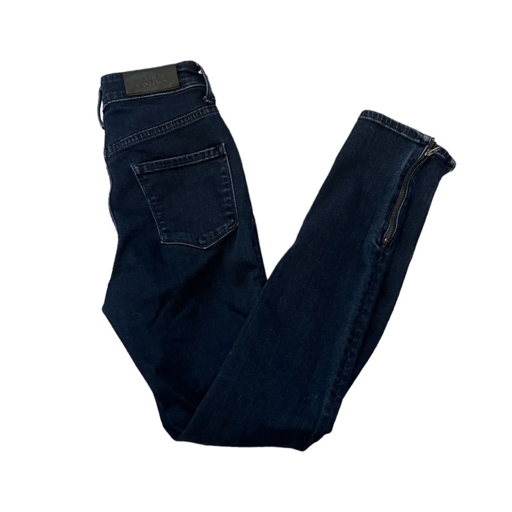 THE CASTING Dark Wash Skinny Zip Bottom High Waist Stretch Denim Jean 25